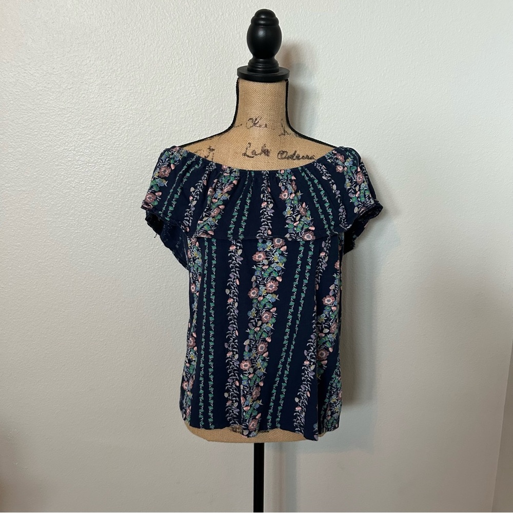 Old Navy Dark Blue Floral Blouse
